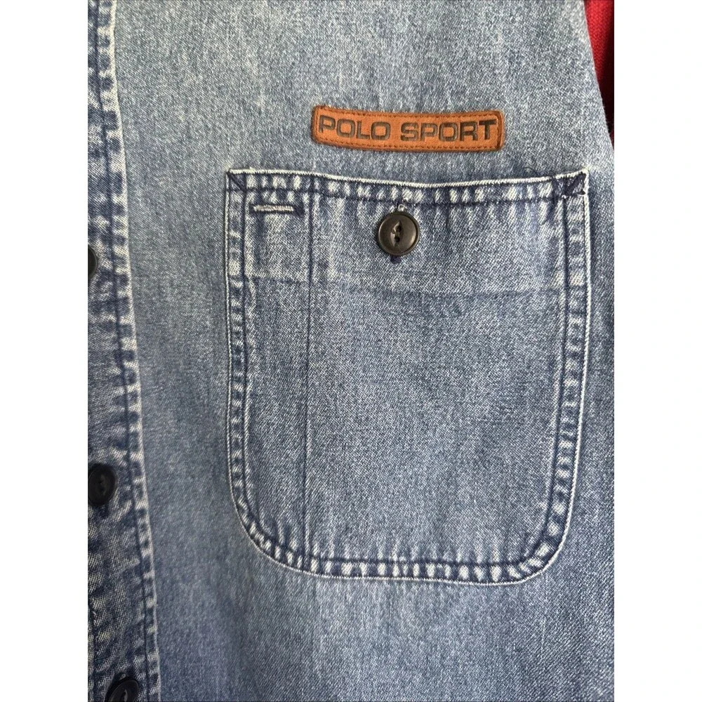 Vintage Polo Sport Ralph Lauren Cotton Mens Size L Long Sleeve Button Down Shirt - Picture 3 of 9